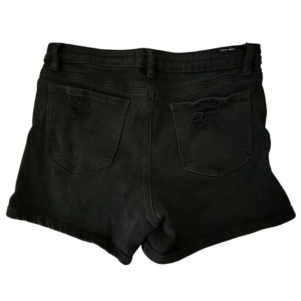 Almost Famous Womens Black Distressed Denim Shorts Size 11 - Picture 5 of 5